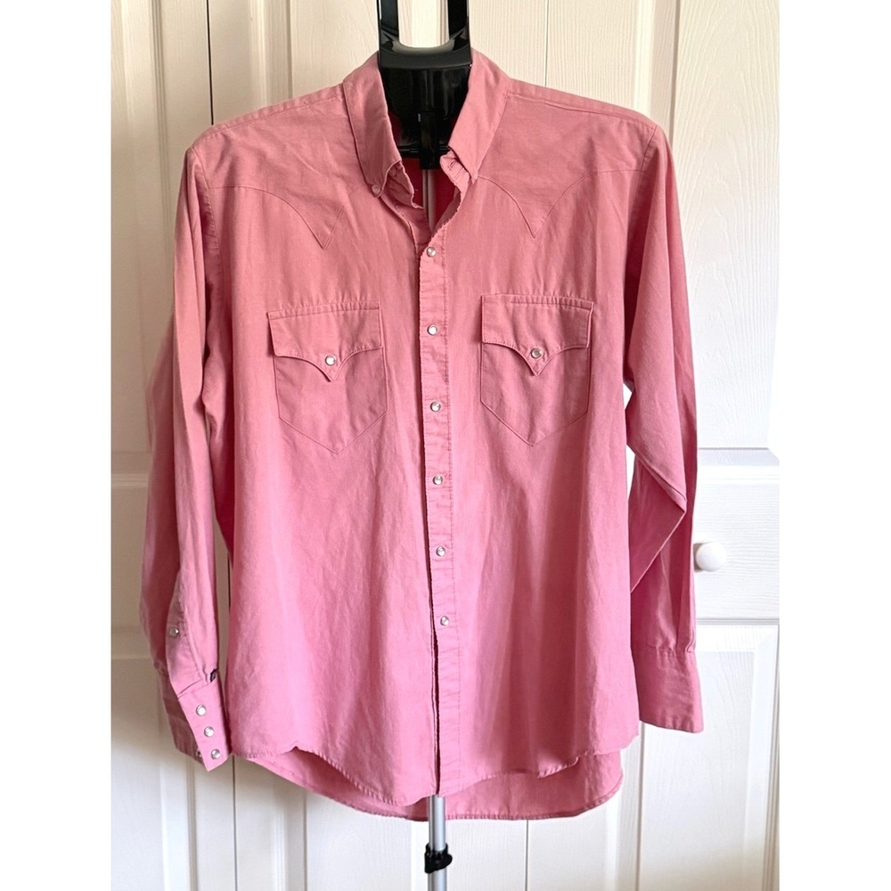 Vintage Rockmount Ranch Wear Pink Western Pearl Snap Shirt Mens 15.5-35 USA